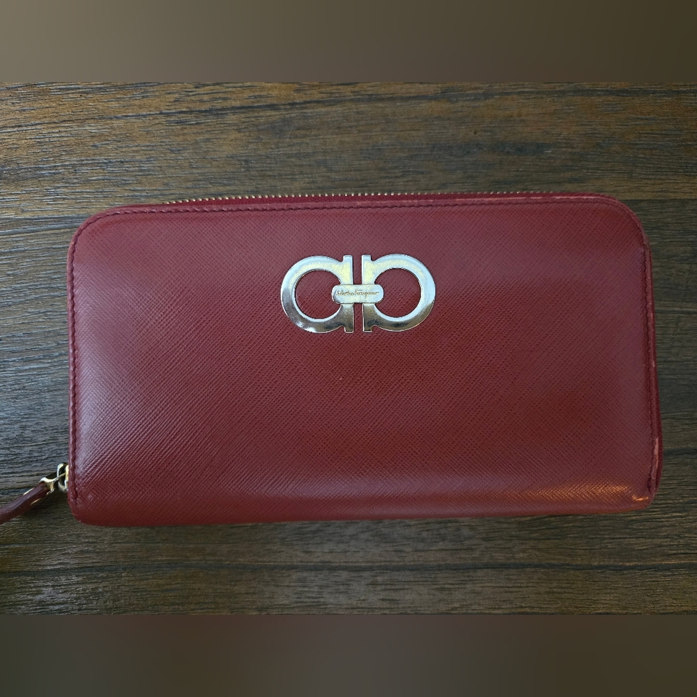 Salvatore Ferragamo Red Leather Zip Wallet